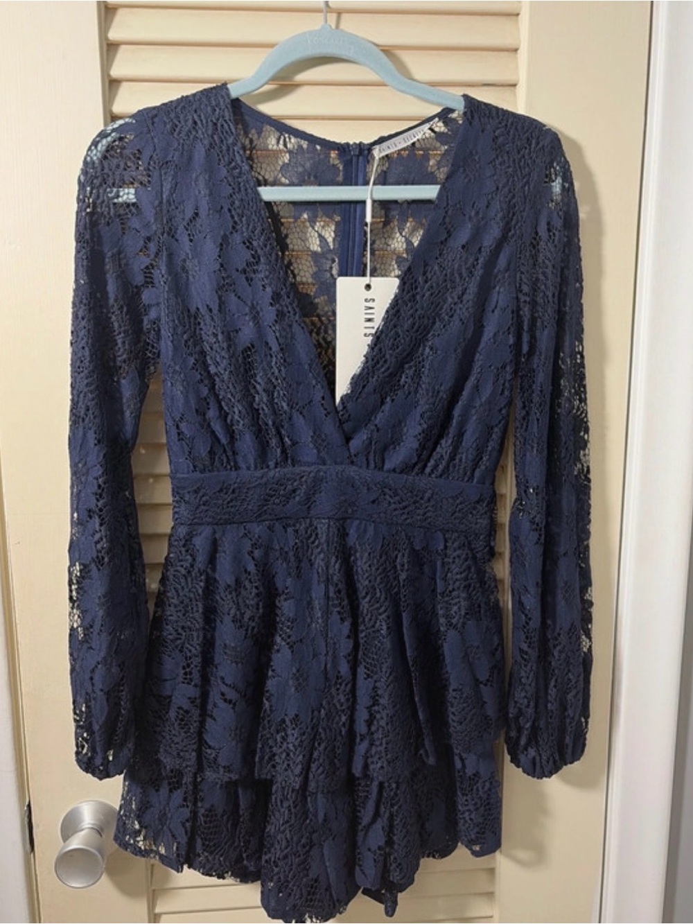 Navy Lace V-Neck Long Sleeve romper